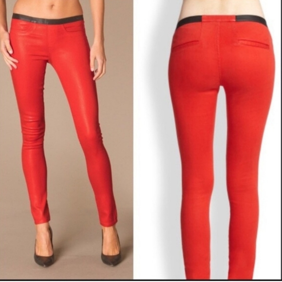 Helmut Lang Pants - Helmut Lang Size 26 Red Coated Skinny Pants
